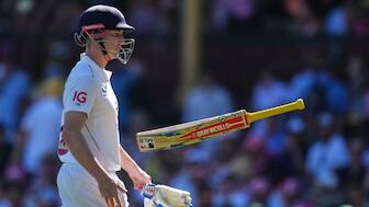 England's Harry Brook reacts after he was dismissed during play on day four of the fifth and final Ashes cricket test between England and Australia in Sydney, Wednesday, Jan. 7, 2026. AP