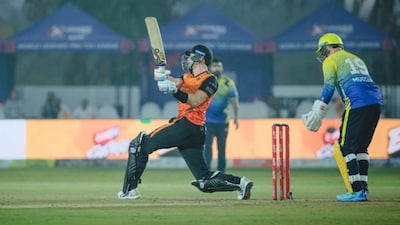 Former New Zealand opener Martin Guptill bats during Pune Panthers' match against Gurugram Thunders. Image credit: World Legends Pro T20 League