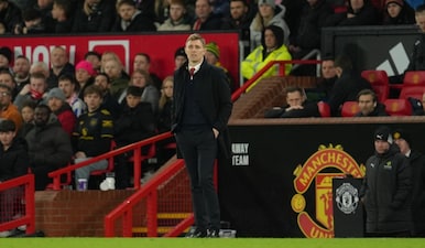 Manchester United's interim manager Darren Fletcher watches the play during the FA Cup third round soccer match between Manchester United and Brighton in Manchester, England, Sunday, Jan. 11, 2026. AP