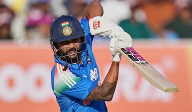 India's Nitish Kumar Reddy plays a shot during the second One Day International cricket match between India and New Zealand in Rajkot, India, Wednesday, Jan. 14, 2026. AP