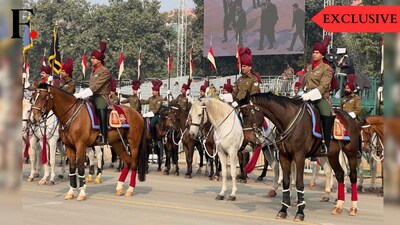 Col Amit Berwal, Commandant of the PBG (left) along with Lt Col Angad Singh Thind, Second-in-Command of the PBG (right) can be seen at the forefront of the contingent as they halt and await the President to deboard her buggy at the centrestage on Kartavya Path, during a Republic Day parade rehearsal, New Delhi, January 21, 2026. Anmol Singla/Firstpost