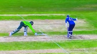 The bizarre run out of Ali Raza led to Pakistan's defeat to England in the U19 World Cup. Image: @thecricketmen/X
