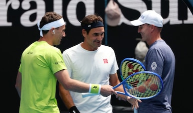 Roger Federer played a practice match at Rod Laver Arena ahead of Australian Open 2026 opening ceremony. Image: Reuters