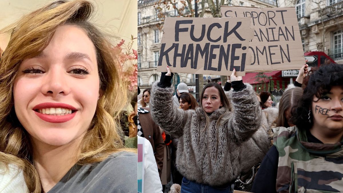 (Left) Rubina Aminian, a 23-year-old student, was killed by on the evening of January 8, 2026 during the current protests in Iran. Image/X; (right) Supporters rally with Iranian people amid anti-government protests raging across Iran, in Paris, France, January 11, 2026. File Image/Reuters (Left) Rubina Aminian, a 23-year-old student, was killed by on the evening of January 8, 2026 during the current protests in Iran. Image/X; (right) Supporters rally with Iranian people amid anti-government protests raging across Iran, in Paris, France, January 11, 2026. File Image/Reuters