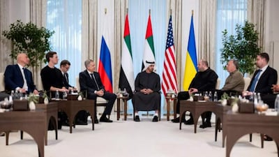 President of the United Arab Emirates Sheikh Mohamed bin Zayed al-Nahyan receives the heads of delegations participating in the UAE hosted trilateral talks between the United States, Russia and Ukraine at al-Shati Palace in Abu Dhabi, United Arab Emirates, on January 23, 2026. Image: Hamad Al Kaabi, Reuters