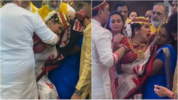 WATCH! Sudha Chandran overwhelmed with emotion during bhajan, tries to bite as devotees hold her back