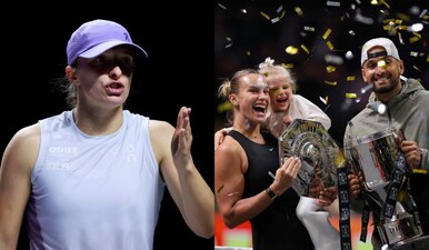 Iga Swiatek says women's tennis does not need 'Battle of the Sexes' match that included Aryna Sabalenka and Nick Kyrgios. Images: Reuters 
