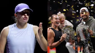 Iga Swiatek says women's tennis does not need 'Battle of the Sexes' match that included Aryna Sabalenka and Nick Kyrgios. Images: Reuters 
