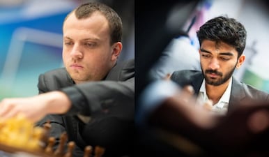 Tata Steel Chess 2026, Hans Niemann defeated Aravindh Chithambaram after a brilliant queen sacrifice, while D Gukesh played out a draw vs R Praggnanandhaa. Images: Lennart Ootes / Tata Steel Chess