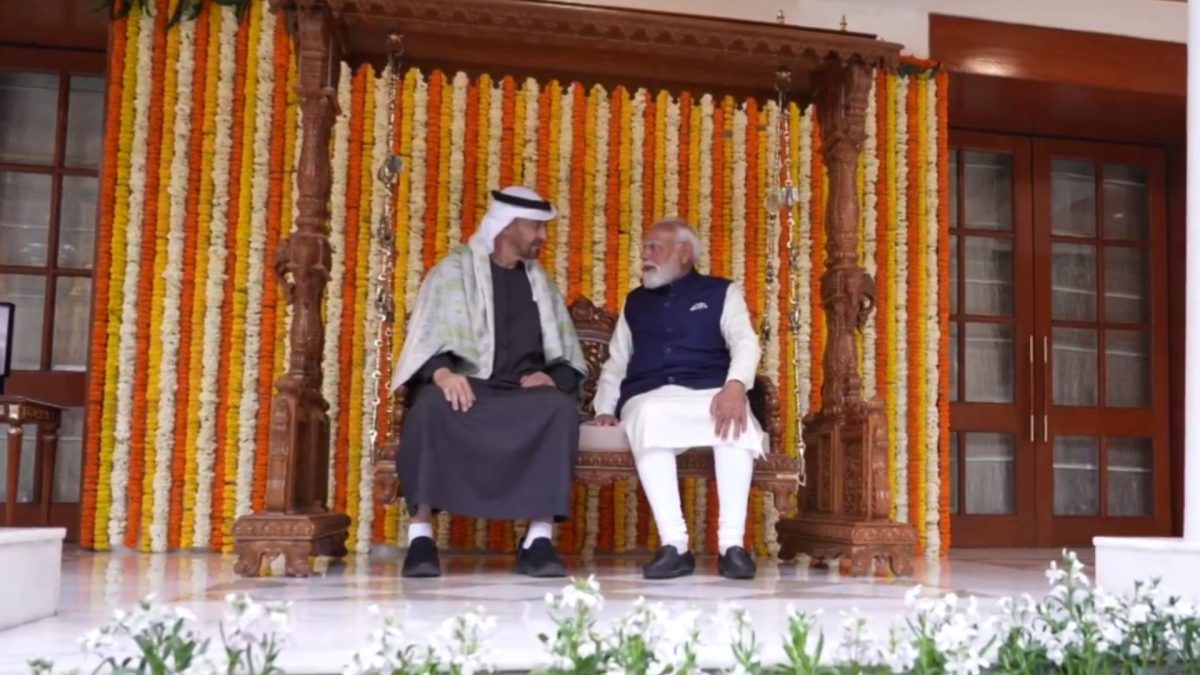 PM Modi presented the UAE President with a Royal Carved Wooden Jhula, an intricately crafted swing from Gujarat that holds a special place in many traditional Gujarati homes. (X) PM Modi presented the UAE President with a Royal Carved Wooden Jhula, an intricately crafted swing from Gujarat that holds a special place in many traditional Gujarati homes. (X)