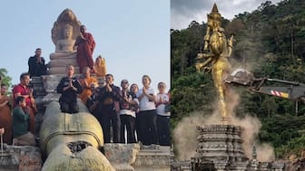 The Vishnu statue situated at a disputed spot near the Thailand-Cambodia border, and demolished a few weeks ago, now has a Buddha staue in its place. (X)