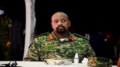 Lt. General Muhoozi Kainerugaba, the son of Uganda's President Yoweri Museveni, who leads the Ugandan army's land forces, looks on during his birthday party in Entebbe, Uganda on May 7, 2022. Reuters File