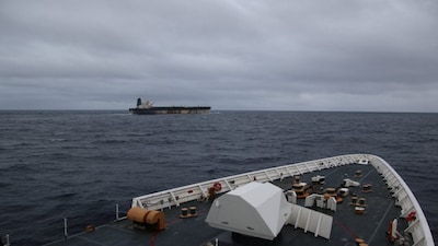 A handout image of the ship Marinera (Ex-Bella 1) seen in the distance, released Wednesday. Reuters