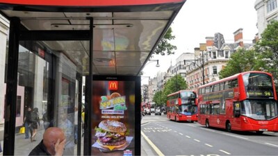 An electronic advertisement for a McDonalds food is seen at a bus stop on Oxford Street in London, Britain, May 11, 2018. Reuters