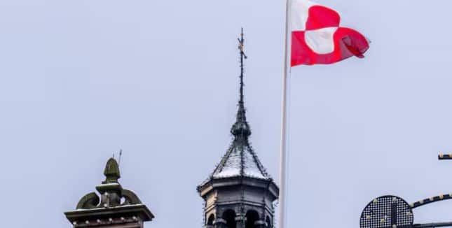 The Greenlandic flag, Erfalasorput, waves at the H.C. Andersen Castle, also known as the Tivoli Castle, in Copenhagen, Denmark January 8, 2026. 