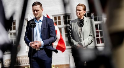 Denmark's Prime Minister Mette Frederiksen, left, and Greenland's Prime Minister Jens-Frederik Nielsen, speak on April 27, 2025, in Marienborg, Denmark. AP