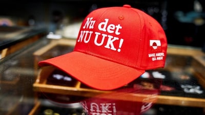 An anti-MAGA cap "Nu det NUUK!" which is sold in the clothing store McKorman on Noerrebrogade, is displayed, in Copenhagen, Denmark, January 13, 2026. File Image/Ritzau Scanpix via Reuters