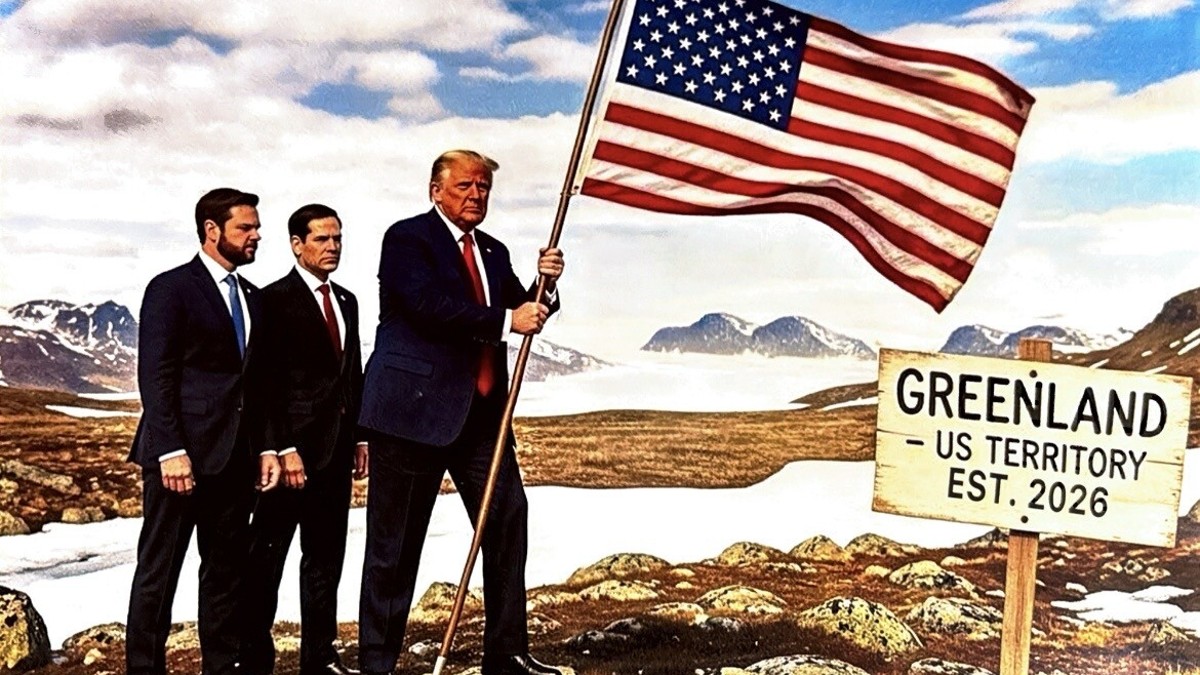 Trump shares illustration of himself, Rubio and Vance planting US flag in Greenland Trump shares illustration of himself, Rubio and Vance planting US flag in Greenland