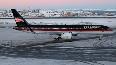A plane with the name of Trump lands in Nuuk, Greenland. US President Trump has renewed his interest in Greenland in earnest, with the White House announcing on Tuesday that a military options was also being considered. File image/AP