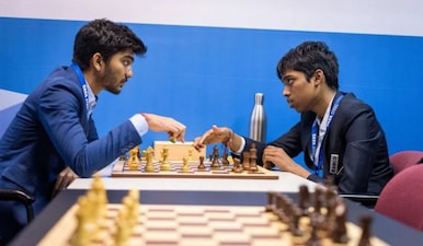 D Gukesh and R Praggnanandhaa during the Tata Steel Chess Tournament in 2023. Image: TataSteelChess