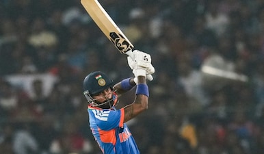 India's Hardik Pandya plays a shot during the first T20I cricket match between India and South Africa at Barabati Stadium, in Cuttack, Tuesday, Dec. 9, 2025. PTI