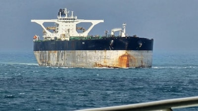 Oil tanker Marinera, foremrly known as Bella 1 photographerd at sea in the Singapore Strait. File image/AFP