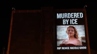 An RIP projection for 37-year-old Renee Nicole Good is projected on the outside of the US Department of Housing and Urban Development building, after a US immigration agent shot and killed her in her car in Minneapolis, in Washington. Reuters