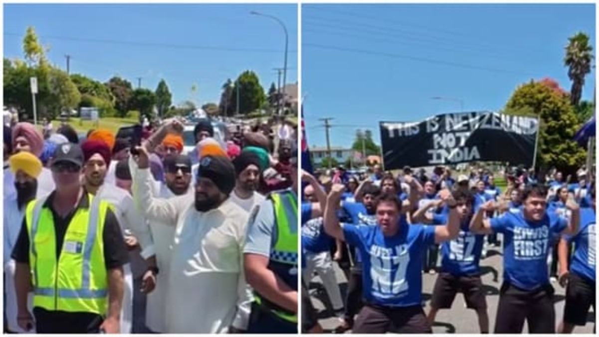 ‘이것은 인도가 아니다’: 우익 단체가 포옹으로 뉴질랜드의 시크교 나가르 키르탄(Sikh Nagar Kirtan)을 방해한다 ‘이것은 인도가 아니다’: 우익 단체가 포옹으로 뉴질랜드의 시크교 나가르 키르탄(Sikh Nagar Kirtan)을 방해한다