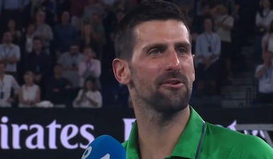 Novak Djokovic got emotional after the win and praised the crowd for their support. Image: AO