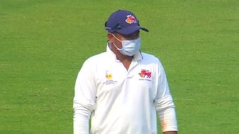 Sarfaraz Khan and Musheer Khan were seen wearing masks during a Ranji Trophy match in Mumbai. Image: JioHotstar

