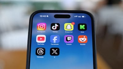 Instagram, TikTok, Snapchat, Kick, YouTube, Facebook, Twitch, Reddit, Threads and X applications are displayed on a mobile phone. Most parents and experts conclude that social media and digital addiction are a problem for the youth. Representational image/Reuters