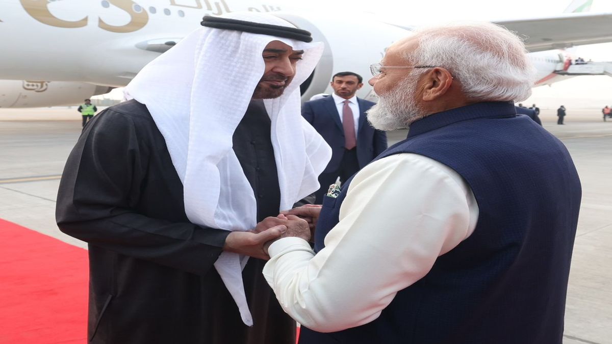 The President of the UAE, Sheikh Mohamed bin Zayed Al Nahyan, was in India for a visit that lasted just around three hours. Image Courtesy: @narendramodi/X The President of the UAE, Sheikh Mohamed bin Zayed Al Nahyan, was in India for a visit that lasted just around three hours. Image Courtesy: @narendramodi/X
