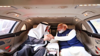 PM Modi welcomes UAE's President Sheikh Mohamed bin Zayed Al Nahyan in Delhi. Image Courtesy: @narendramodi/X