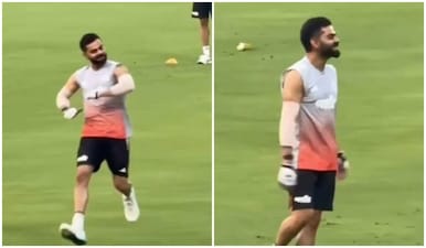 Screenshots from viral video showing Virat Kohli's impression of Arshdeep Singh. X/Trend_VKohli