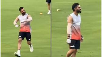 Screenshots from viral video showing Virat Kohli's impression of Arshdeep Singh. X/Trend_VKohli