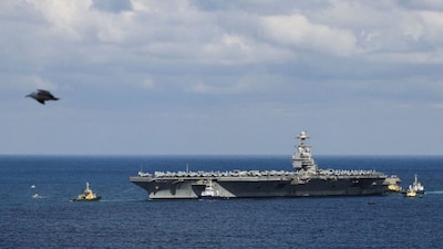 USS Gerald R Ford aircraft carrier arrives at Souda Bay on the island of Crete, Greece, on February 23, 2026. Reuters File