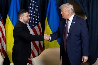 Ukraine's President Volodymyr Zelenskiy and US President Donald Trump shake hands during their meeting at the sidelines of the 56th annual World Economic Forum (WEF), in Davos, Switzerland. File image/Reuters