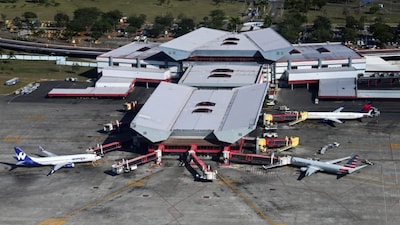 Aerial view of Jose Marti International Airport in Havana, taken from an airplane on April 3, 2025. AFP