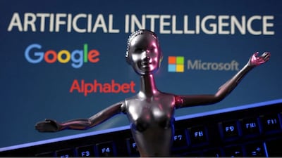 Google, Microsoft and Alphabet logos and AI Artificial Intelligence words are seen in this illustration taken, May 4, 2023. Representational Image/Reuters