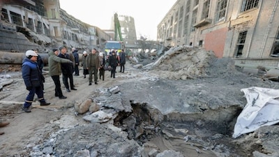 Nato Secretary General Mark Rutte and Ukrainian First Deputy Prime Minister Denys Shmyhal visit a thermal power plant heavily damaged by Russian missile and drone strikes in Kyiv, Ukraine, on February 3, 2026. (Photo: Denys Shmyhal via Telegram/Handout via Reuters)