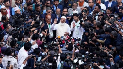 Jamaat-e-Islami leader Shafiqur Rahman addresses to the media after casting his vote in a polling station during national parliamentary election in Dhaka, Bangladesh, on February 12, 2026. (Photo: Anupam Nath/AP)