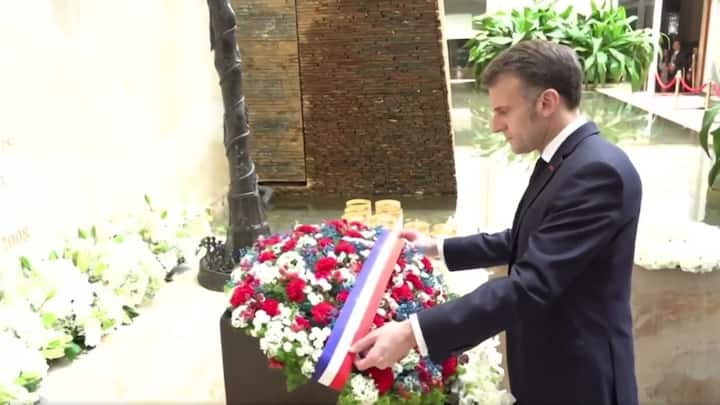 Watch: Macron pays tribute to 26/11 attacks’ victims in Mumbai Watch: Macron pays tribute to 26/11 attacks’ victims in Mumbai