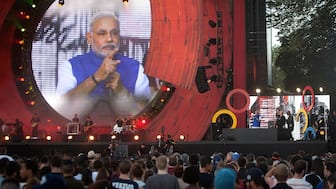 Prime Minster Narendra Modi appears on screen as he speaks on stage during the Global Citizen Festival concert in Central Park in New York, US, September 27, 2014. File Image/Reuters