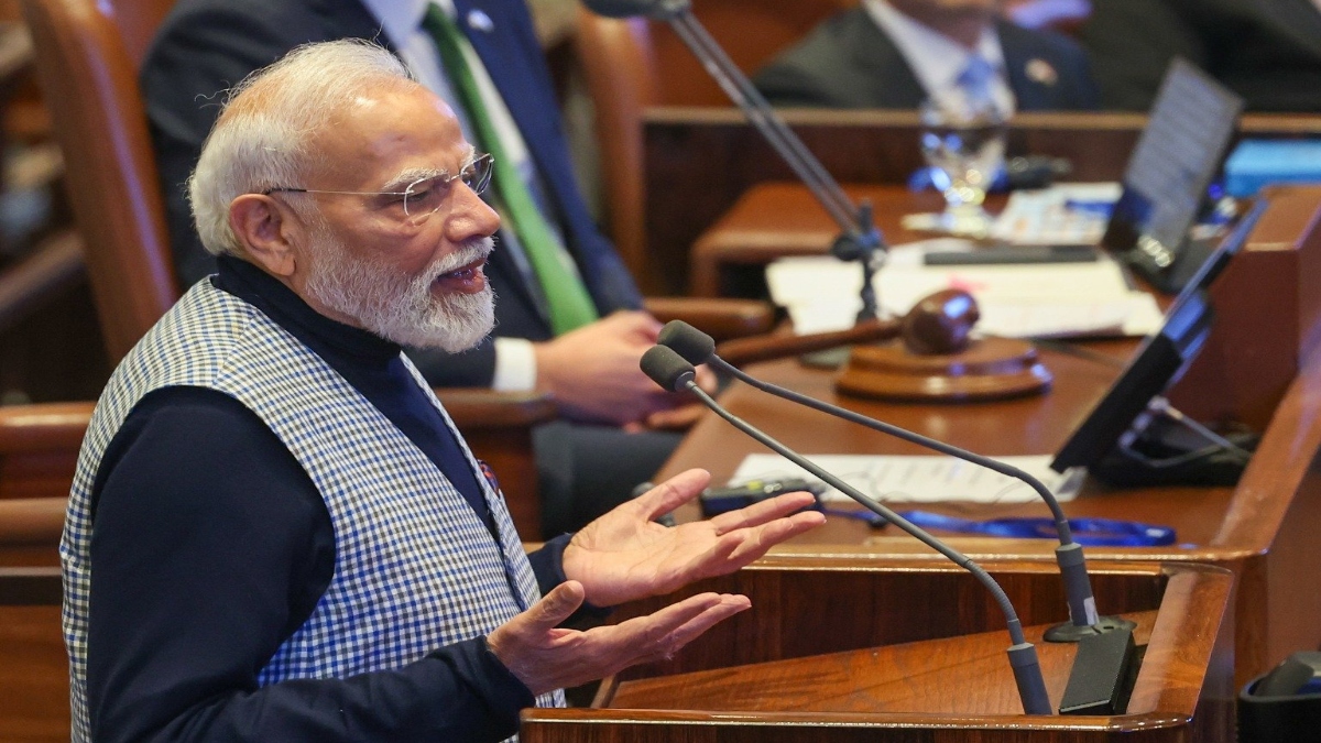 Prime Minister Narendra Modi addresses the Knesset on Wednesday. Image Courtesy: @narendramodi Prime Minister Narendra Modi addresses the Knesset on Wednesday. Image Courtesy: @narendramodi