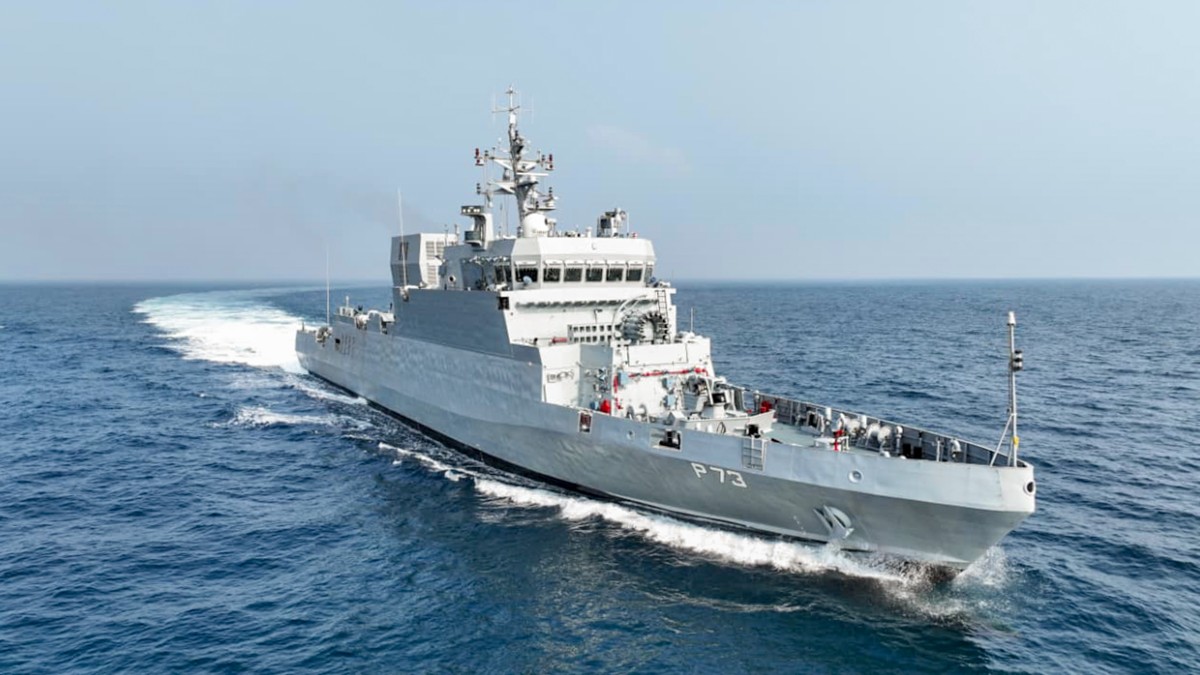 In this image received on Feb. 23, 2026, Indian Naval Ship Anjadip, the third vessel of the eight-ship Anti-Submarine Warfare Shallow Water Craft. PTI In this image received on Feb. 23, 2026, Indian Naval Ship Anjadip, the third vessel of the eight-ship Anti-Submarine Warfare Shallow Water Craft. PTI