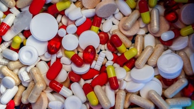 Unused and expired medications, including pills, tablets and capsules, collected for disposal to prevent pharmaceutical pollution, inside a pharmacy in Paris, France, November 15, 2025. Representational Image/Reuters