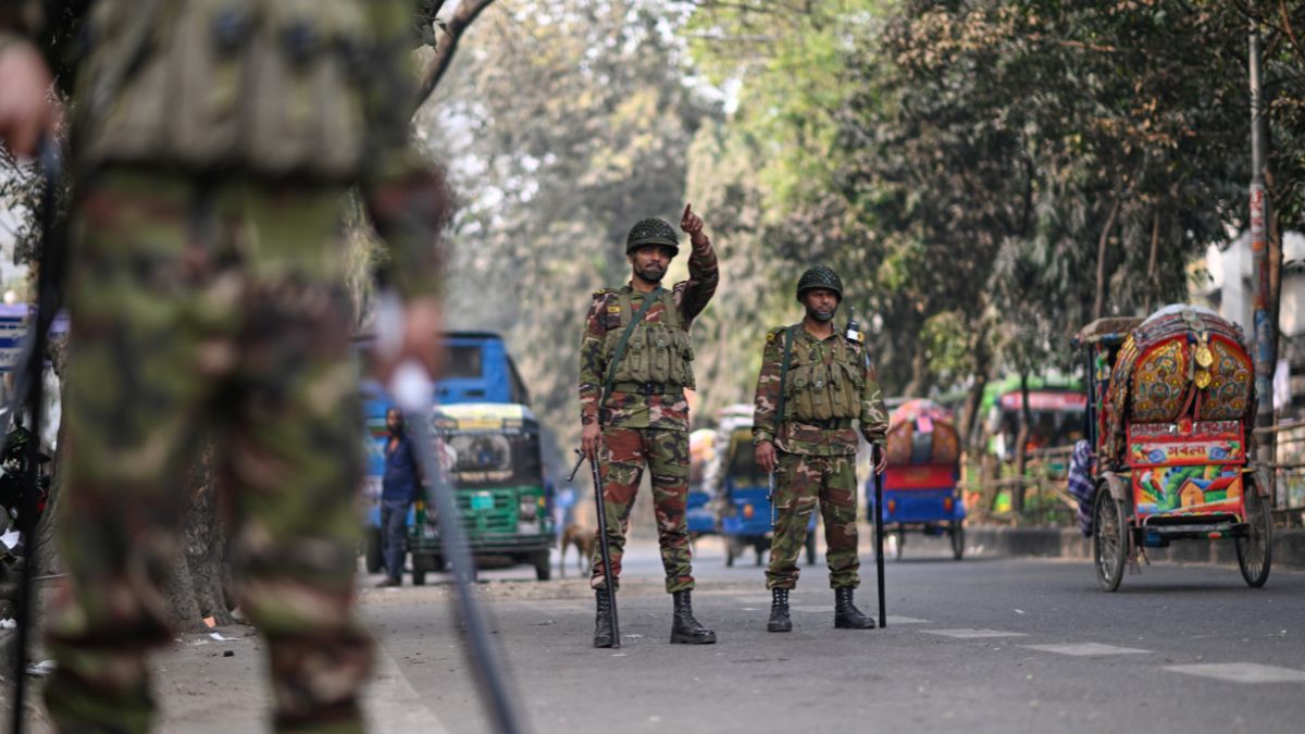 Army soldiers patrol on a street as a part of heightened security measures leading up to Thursday's parliamentary national election, in Dhaka, Bangladesh, Wednesday, Feb. 11, 2026. (AP Photo/Mahmud Hossain Opu)
Army soldiers patrol on a street as a part of heightened security measures leading up to Thursday's parliamentary national election, in Dhaka, Bangladesh, Wednesday, Feb. 11, 2026. (AP Photo/Mahmud Hossain Opu)