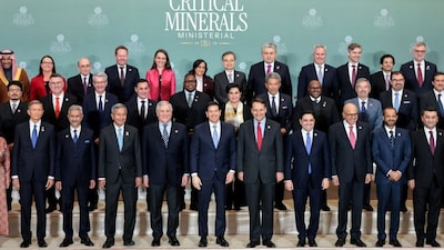 US Secretary of State Marco Rubio and other government officials pose for a family photo on the day of the Critical Minerals Ministerial, at the State Department in Washington DC, US, February 4, 2026. File Image/Reuters