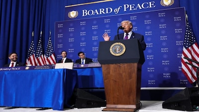 US President Donald Trump speaks at the inaugural Board of Peace meeting at the US Institute of Peace in Washington, DC, US, on Thursday. Reuters