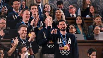 The United States Olympic men’s ice hockey team during a joint session of Congress in the House Chamber of the United States Capitol. Image: Reuters